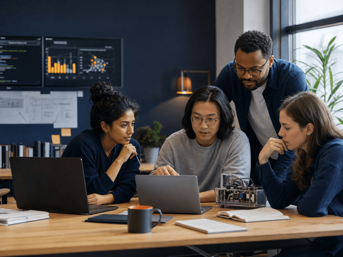 Innomium software engineers and AI researchers collaborating during a peer review